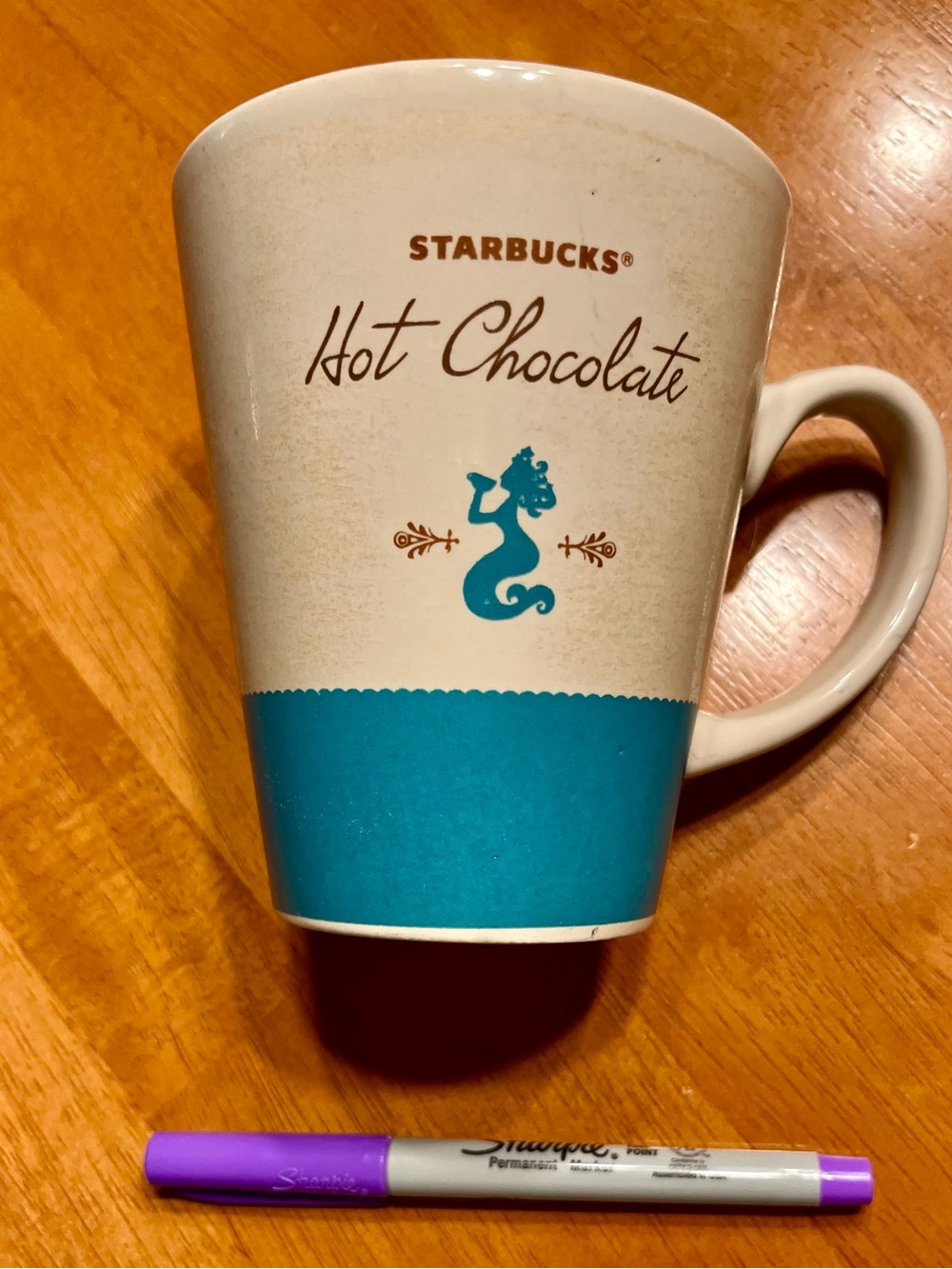 Starbucks 15oz Cream and Teal Hot Chocolate Mug with Mermaid Motif